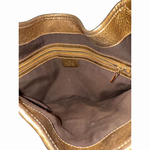 Gucci Metallic Gold Leather Web Jackie O Bouvier Medium Hobo Shoulder Bag - Picture 6 of 7